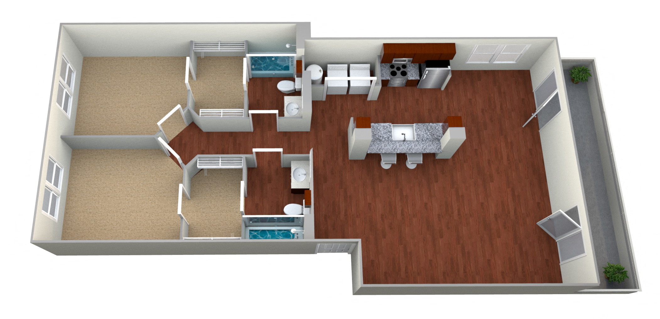 Floor plan for 2 beds, 2 baths, 1178 sqft